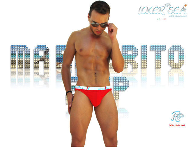 Icker Sea Sailor Belted Logo Slip Bikini Swimwear Red/White COB-14-MS02 - DealByEthan.gay loves Icker Sea