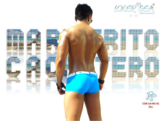 Icker Sea Sailor Belted Logo Square Cut Trunk Swimwear Blue/White COB-14-MC01 - DealByEthan.gay loves Icker Sea