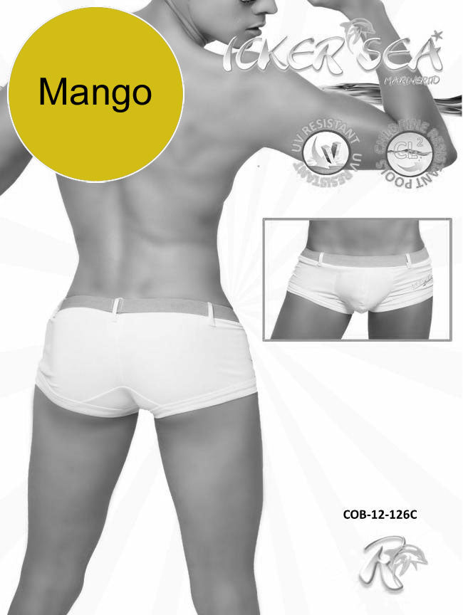 Icker Sea Sailor Belted Square Cut Trunk Swimwear White/Mango COB-12-126C - DealByEthan.gay loves Icker Sea