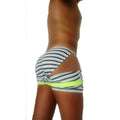 Icker sea stripe lines microslip bikini briefs with black and white stripes and neon yellow waistband in pearl black