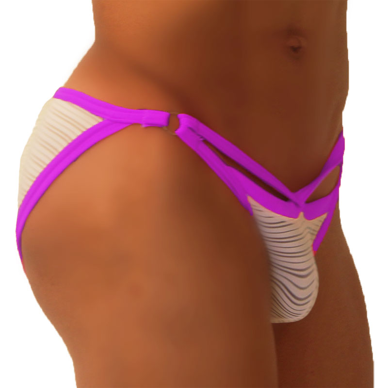 Icker Sea Superhero Stripe Cut Out Micro Slip Bikini Underwear Purple COI-19-01 - DealByEthan.gay loves Icker Sea