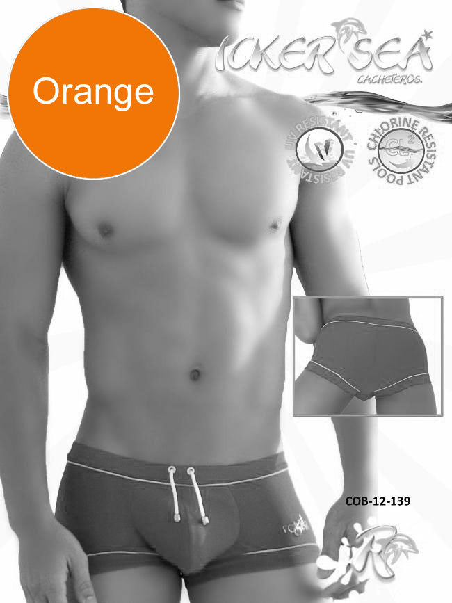 Icker Sea Tory Contrast Line Square Cut Trunk Swimwear Orange COB-12-139 - DealByEthan.gay loves Icker Sea