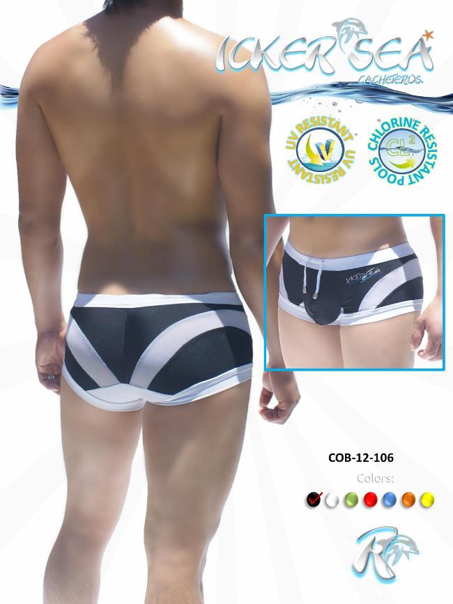 Icker Sea Transparent Curve Square Cut Trunk Swimwear Black/White COB-12-106 - DealByEthan.gay loves Icker Sea