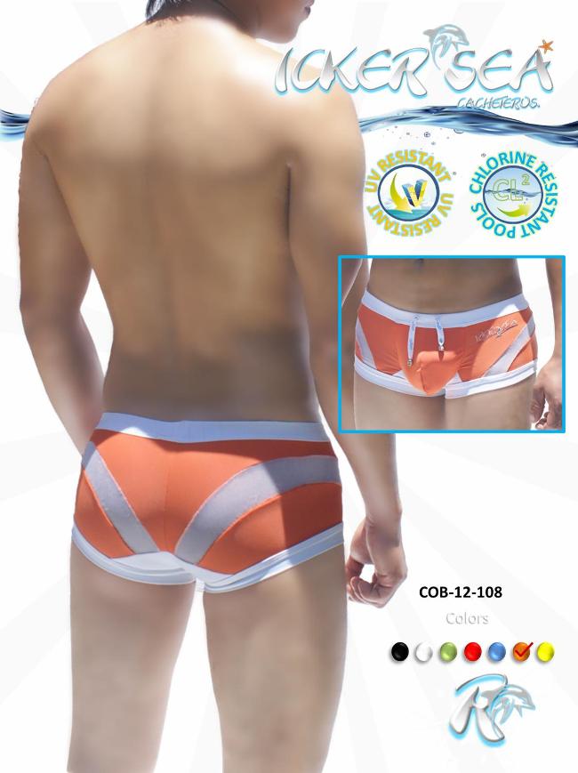 Icker Sea Transparent Curve Square Cut Trunk Swimwear Orange/White COB-12-108 - DealByEthan.gay loves Icker Sea