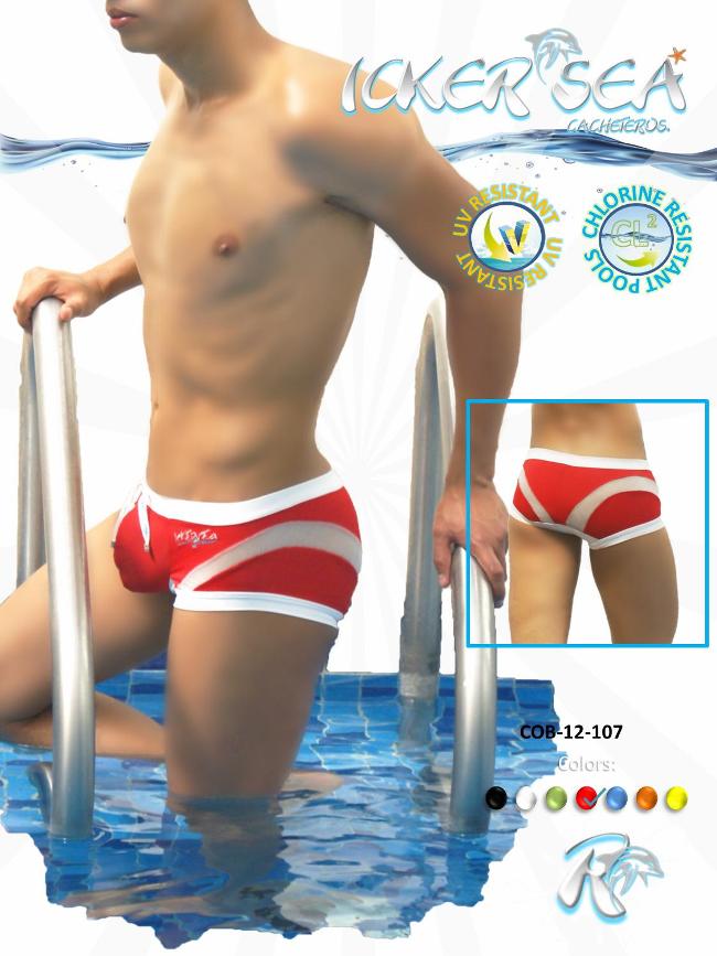 Icker Sea Transparent Curve Square Cut Trunk Swimwear Red/White COB-12-107 - DealByEthan.gay loves Icker Sea