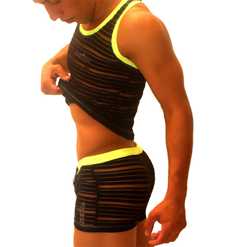 Icker Sea Transparent Lines Stripes Tank Top & Boxer Brief Pyjama Set Black PJ-19-01 - DealByEthan.gay loves Icker Sea