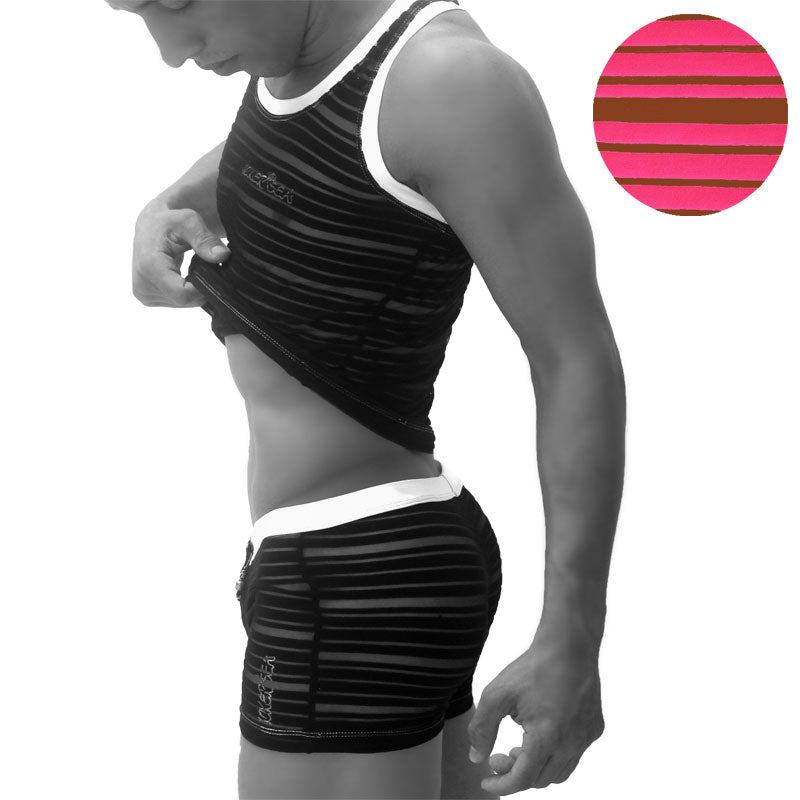 Icker Sea Transparent Lines Stripes Tank Top & Boxer Brief Pyjama Set Fuchsia PJ-19-01 - DealByEthan.gay loves Icker Sea