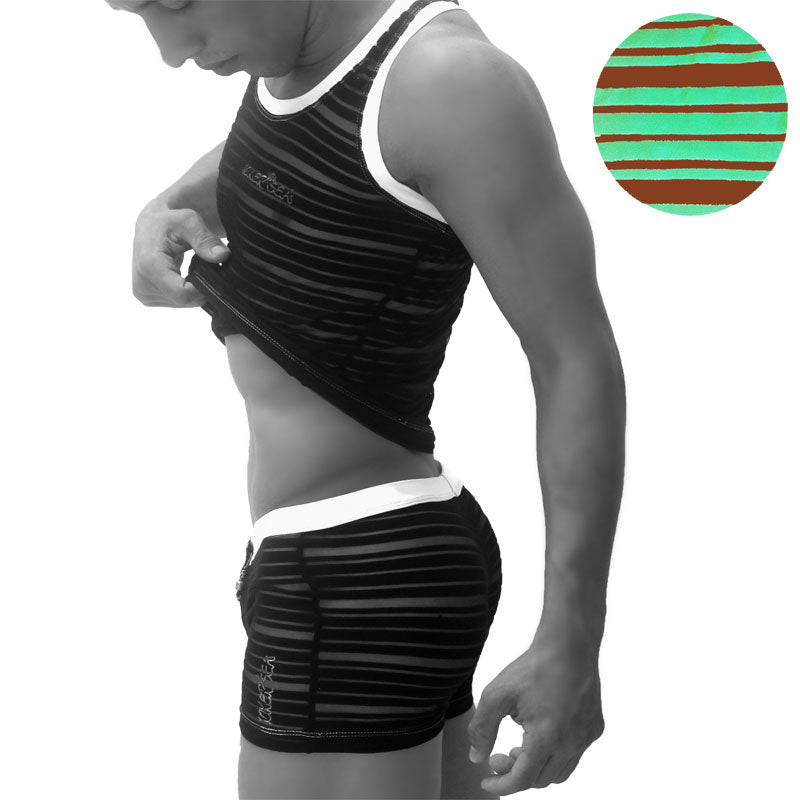 Icker Sea Transparent Lines Stripes Tank Top & Boxer Brief Pyjama Set Green PJ-19-01 - DealByEthan.gay loves Icker Sea