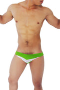Icker Sea transparent panel slip bikini underwear in bright green and white two-tone swim trunks with v-shaped design