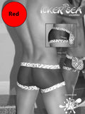 Red patterned icker sea zebra mesh boxer brief underwear with zebra print trim in red color