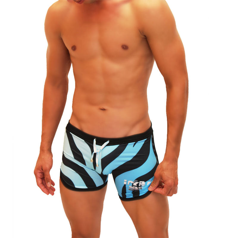 Icker Sea Zebra Open Side Suspender Scalloped Shorts Swimwear Blue COB-19-05 - DealByEthan.gay loves Icker Sea