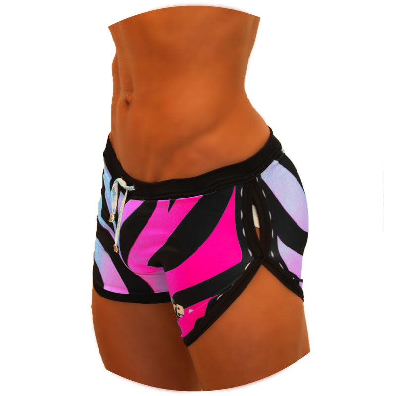 Icker Sea Zebra Open Side Suspender Scalloped Shorts Swimwear Fuchsia COB-19-05 - DealByEthan.gay loves Icker Sea