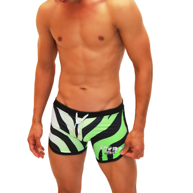 Icker Sea Zebra Open Side Suspender Scalloped Shorts Swimwear Green COB-19-05 - DealByEthan.gay loves Icker Sea
