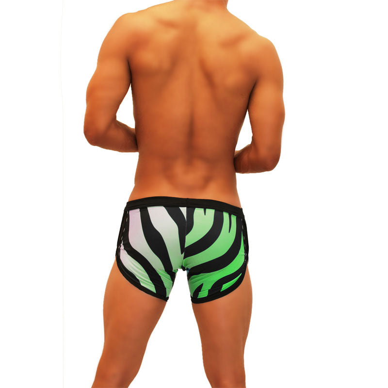 Icker Sea Zebra Open Side Suspender Scalloped Shorts Swimwear Green COB-19-05 - DealByEthan.gay loves Icker Sea