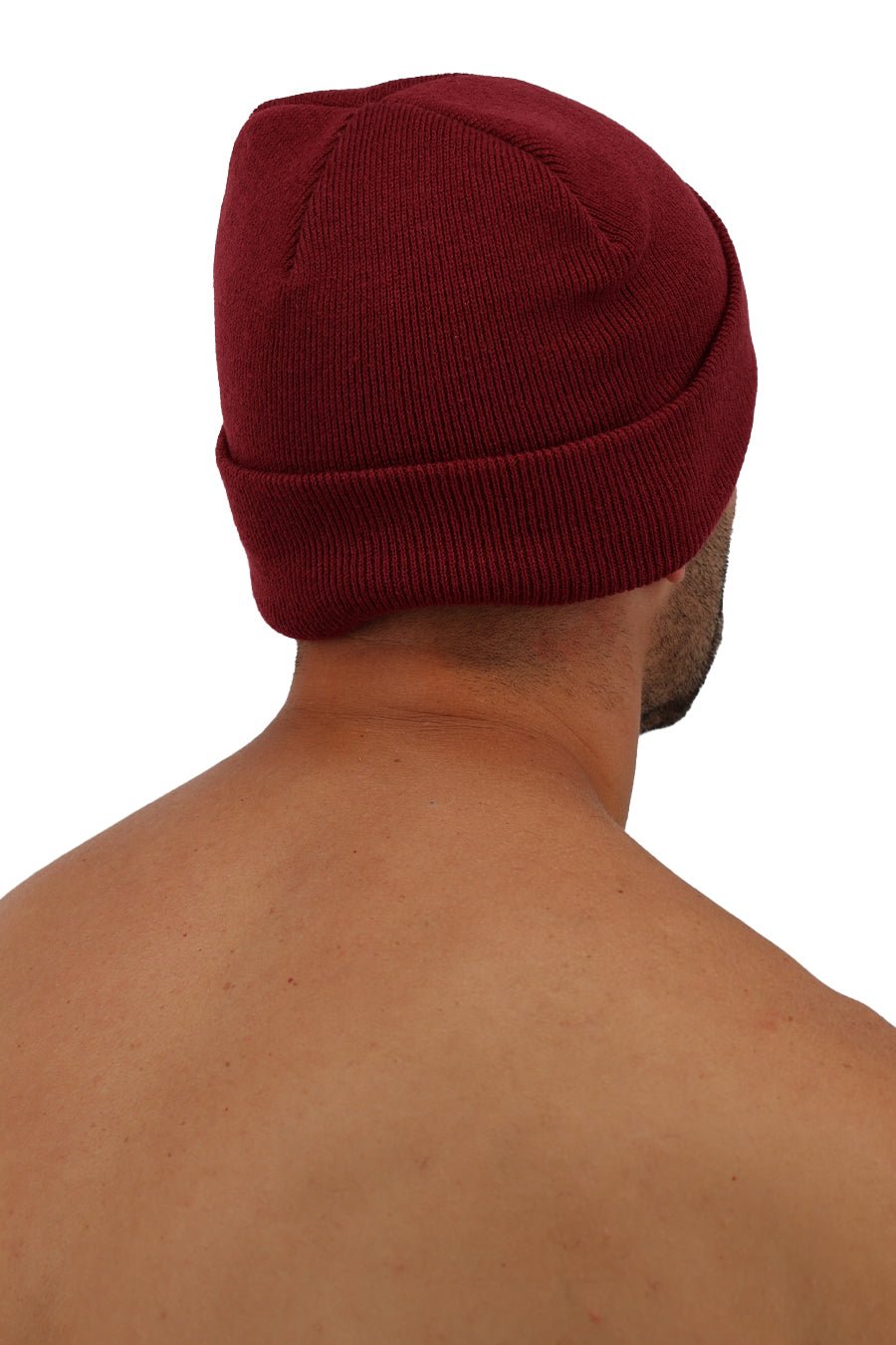 Iconixxx beanie maroon ribbed knit beanie with folded cuff made from soft warm material for cold weather