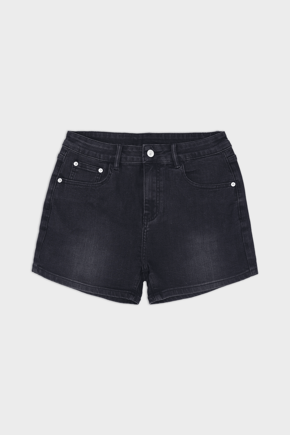 Black denim shorts in-your-dreams 3.5 inch with white button accents for casual summer wear