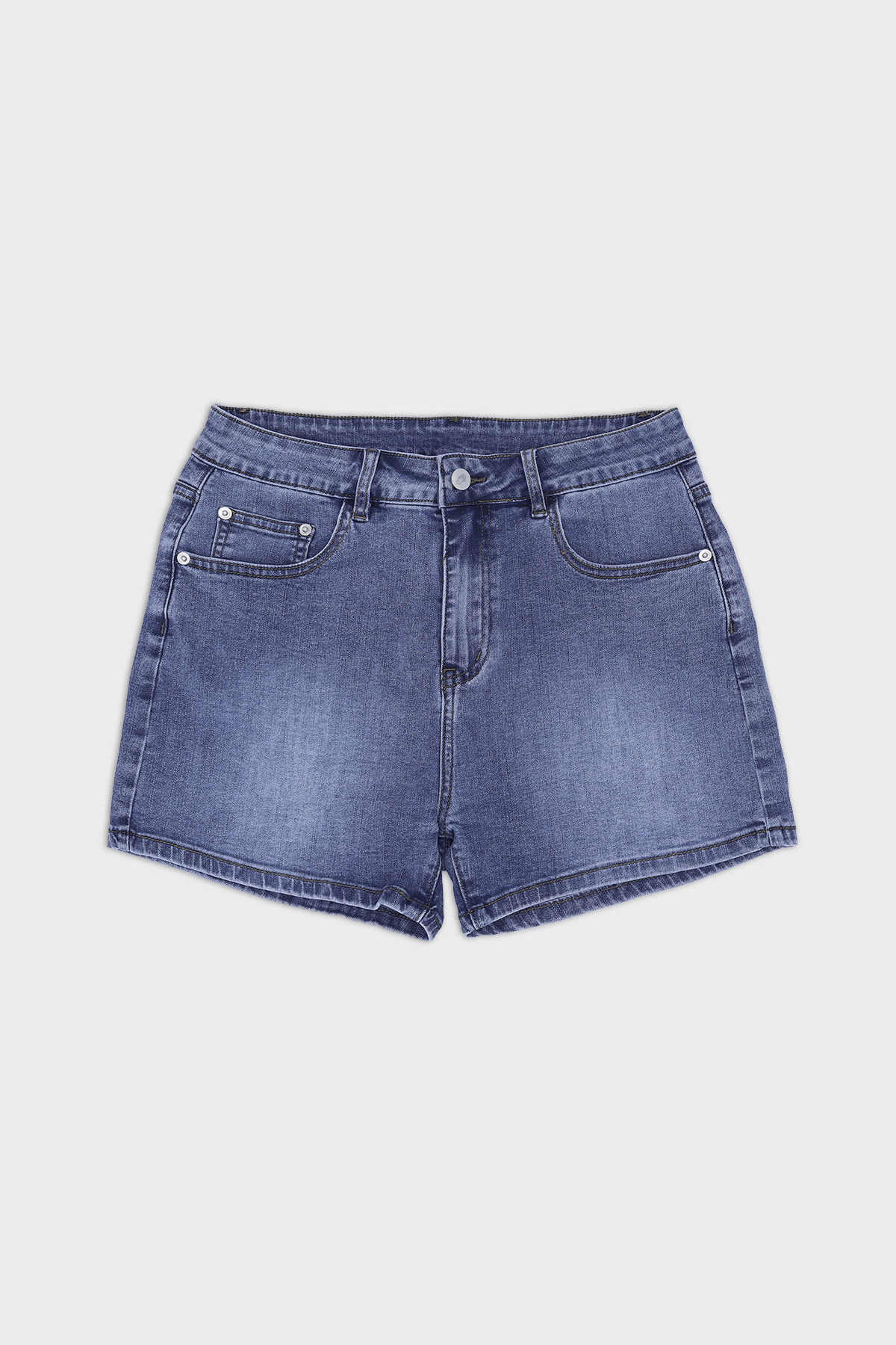 In-your-dreams 3.5 inch true blue denim short shorts with blue denim, classic five-pocket design, and silver-toned hardware