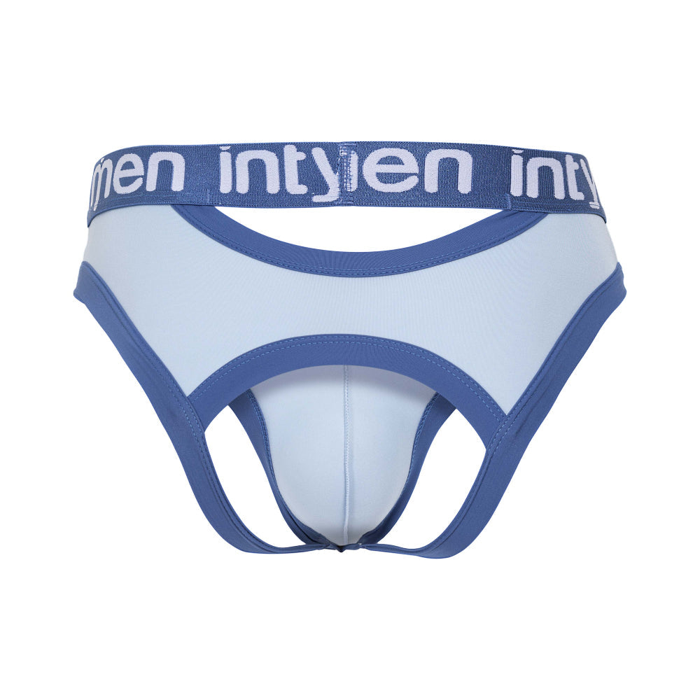 Blue and light blue Intymen INE037 jockstrap briefs with branded waistband designed for men