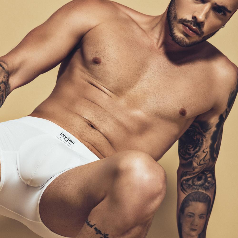 White briefs with intyfren branded waistband from intymen ing069 boxer trunk collection in soft cotton blend