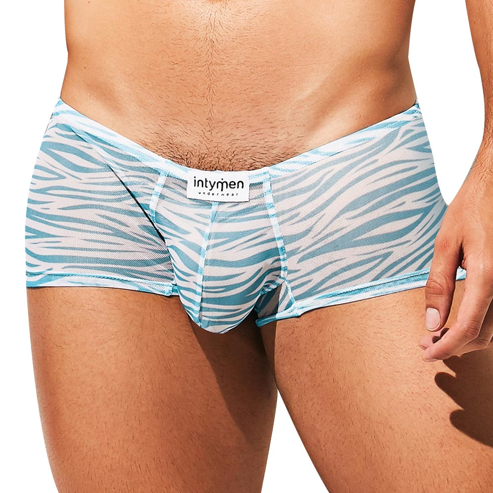 Light blue and white zebra-striped mesh intymen ing078 boxer trunk men’s underwear with branded label