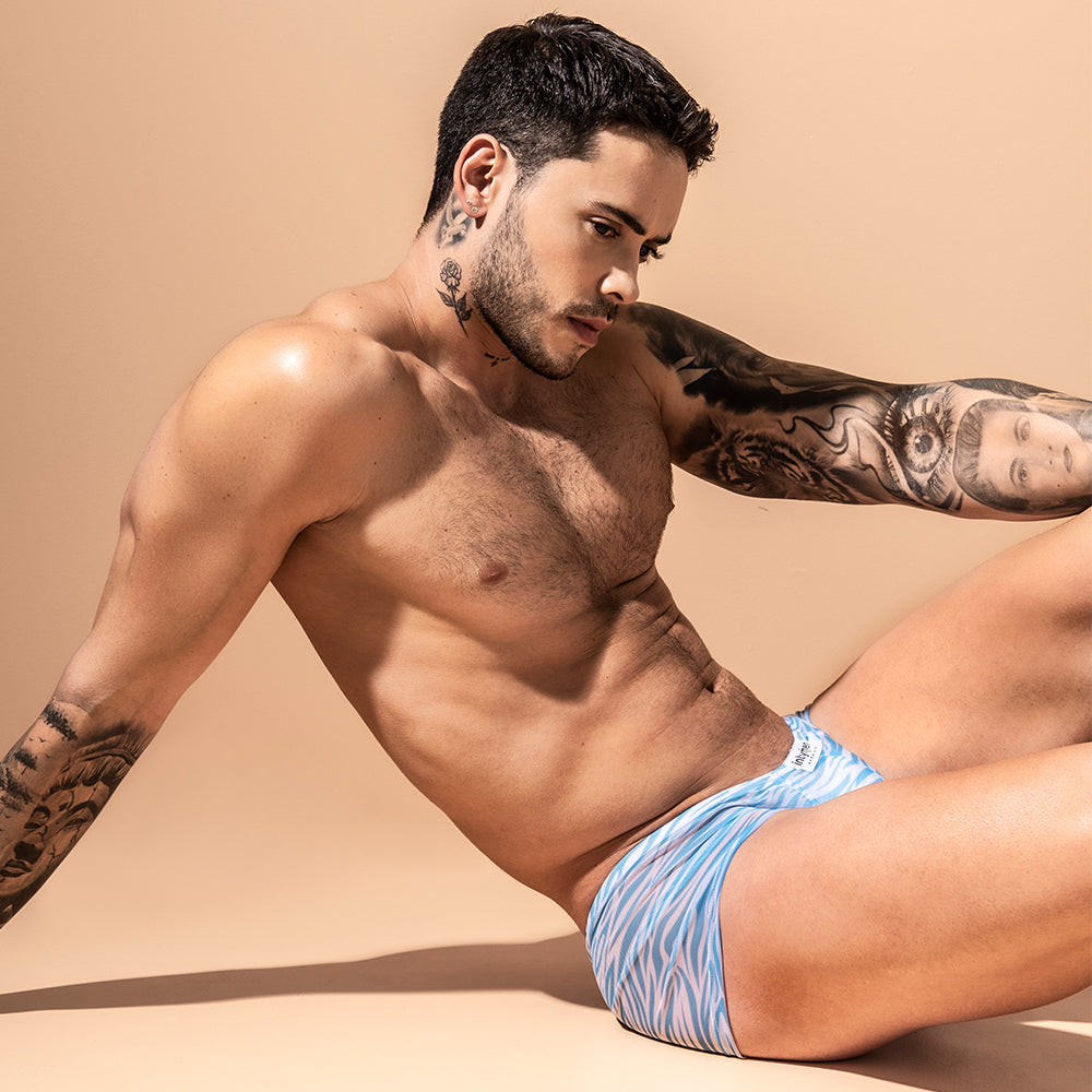Intymen ING078 blue and white patterned men’s briefs with subtle zebra-like design made from soft fabric