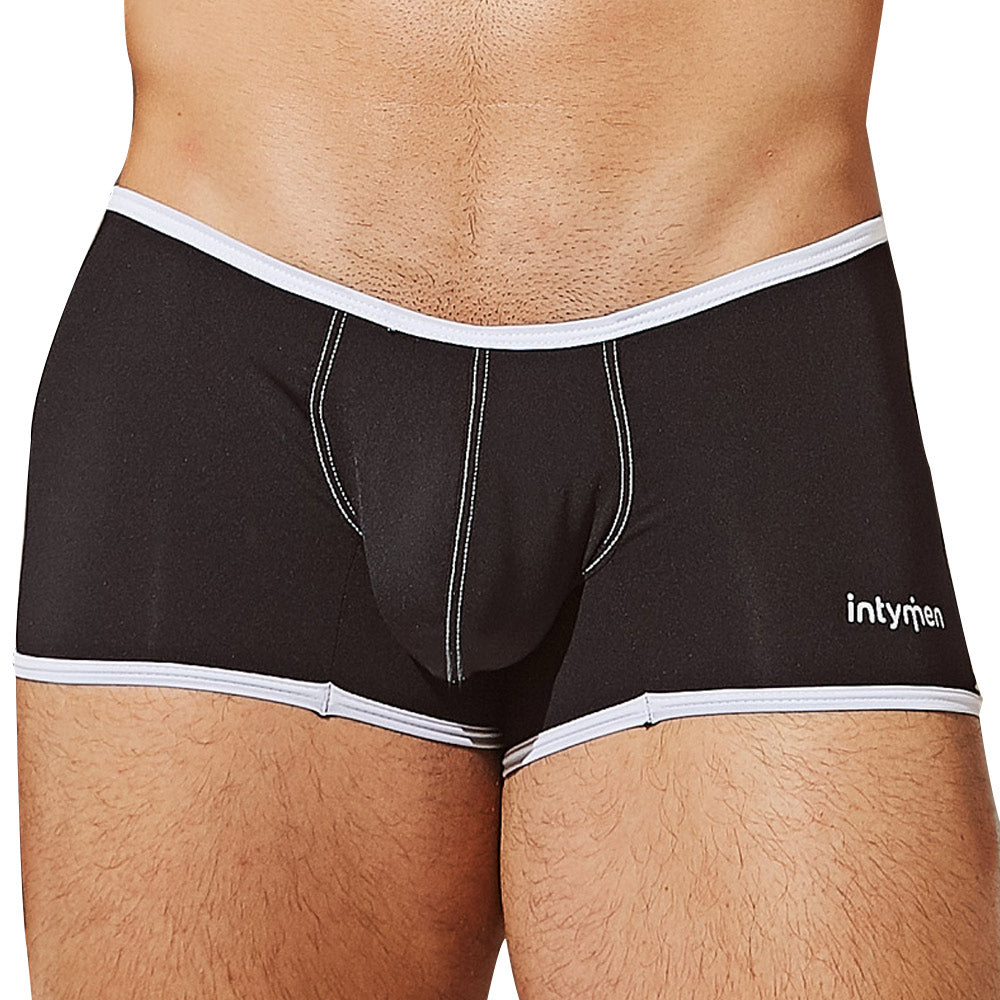 Black briefs with white trim and stitching featuring intymen logo on the side in the intymen ing082 boxer brief