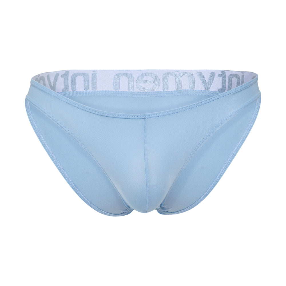Light blue men’s briefs with white elastic waistband featuring nemys logo in gray called Intymen INI045 Bikini