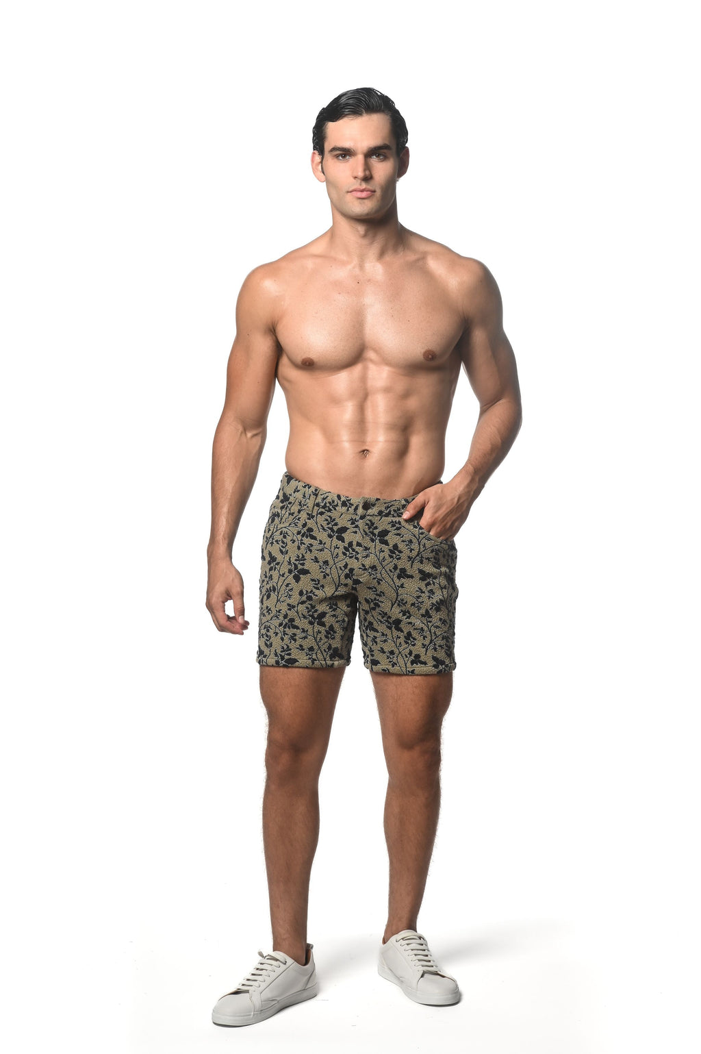 PANTALÓN CORTO DE PUNTO ELÁSTICO CON ESTAMPADO JACQUARD