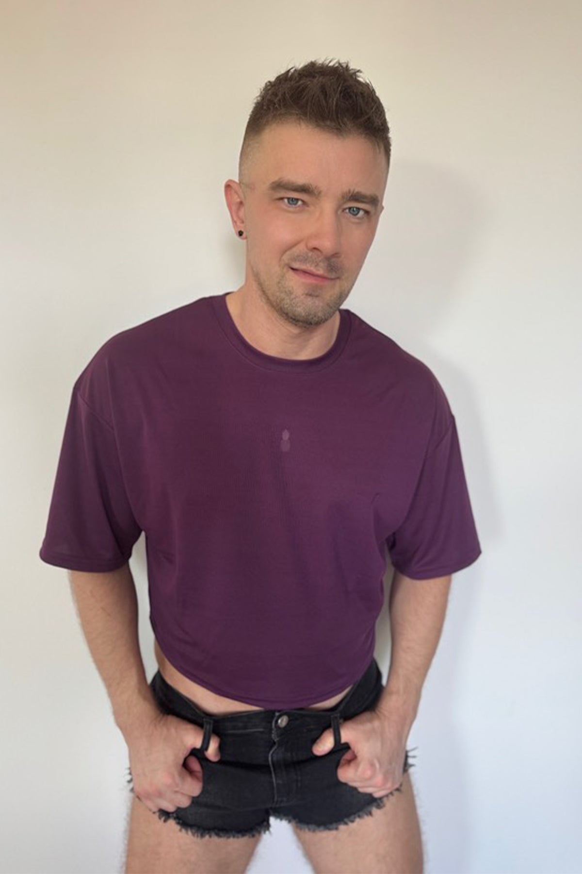JJ Malibu Cool-Dry Oversized Relaxed Crop Top - Plum Purple - DealByEthan.gay loves JJ Malibu