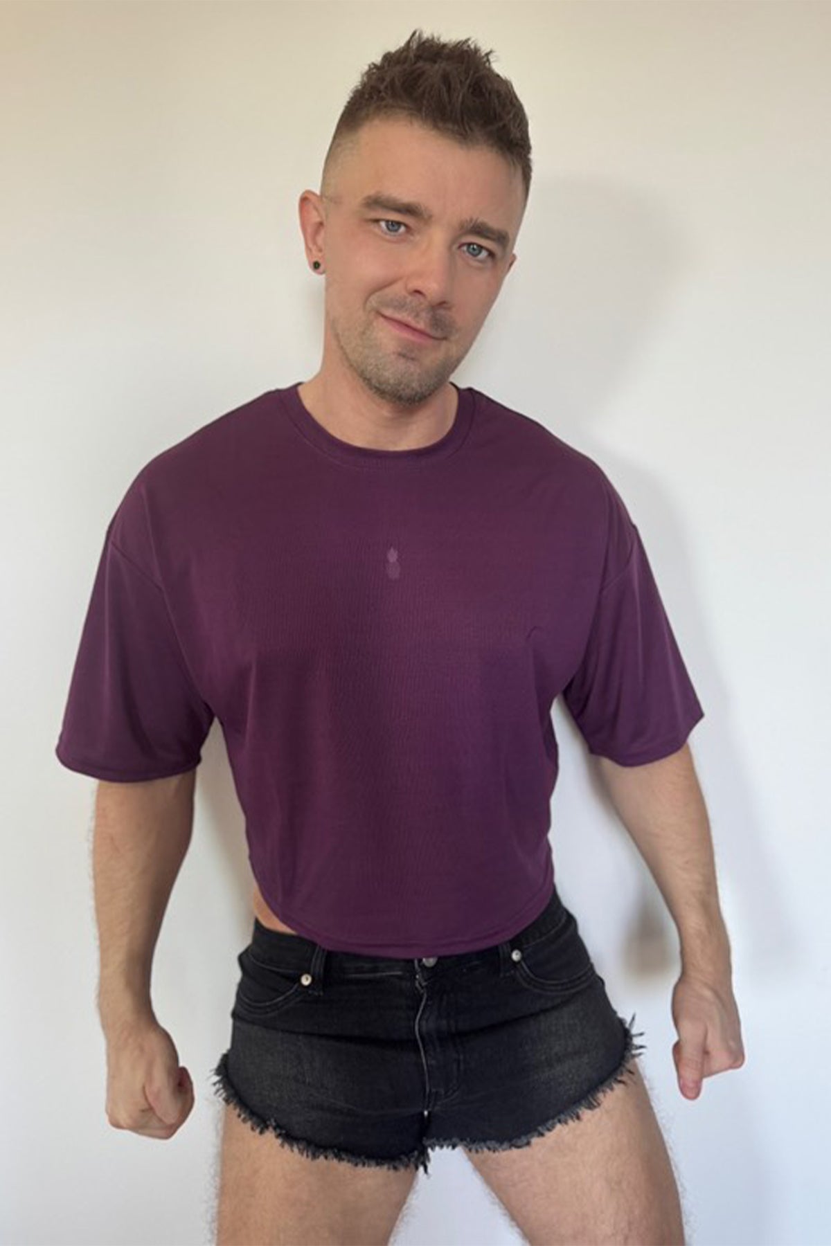 JJ Malibu Cool-Dry Oversized Relaxed Crop Top - Plum Purple - DealByEthan.gay loves JJ Malibu