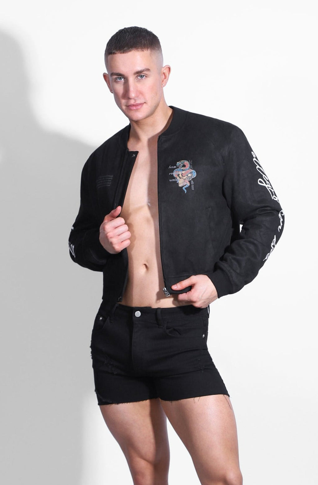 JJ Malibu Cropped Suede Bomber Jacket - Black - DealByEthan.gay loves JJ Malibu