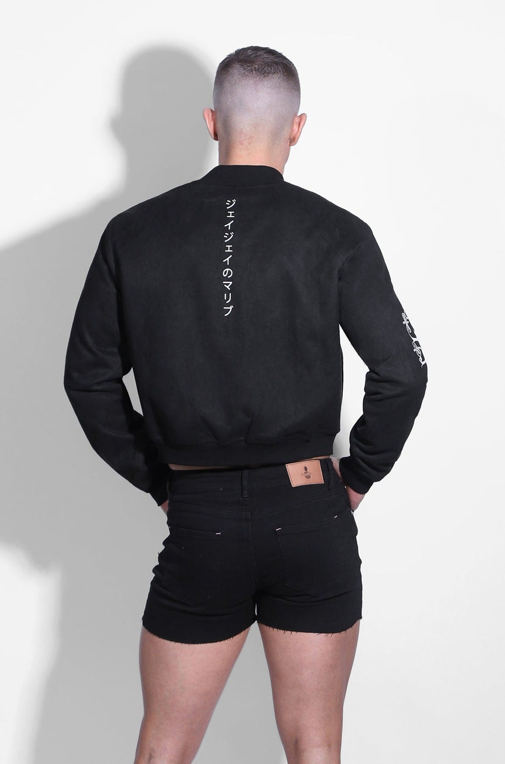 JJ Malibu Cropped Suede Bomber Jacket - Black - DealByEthan.gay loves JJ Malibu