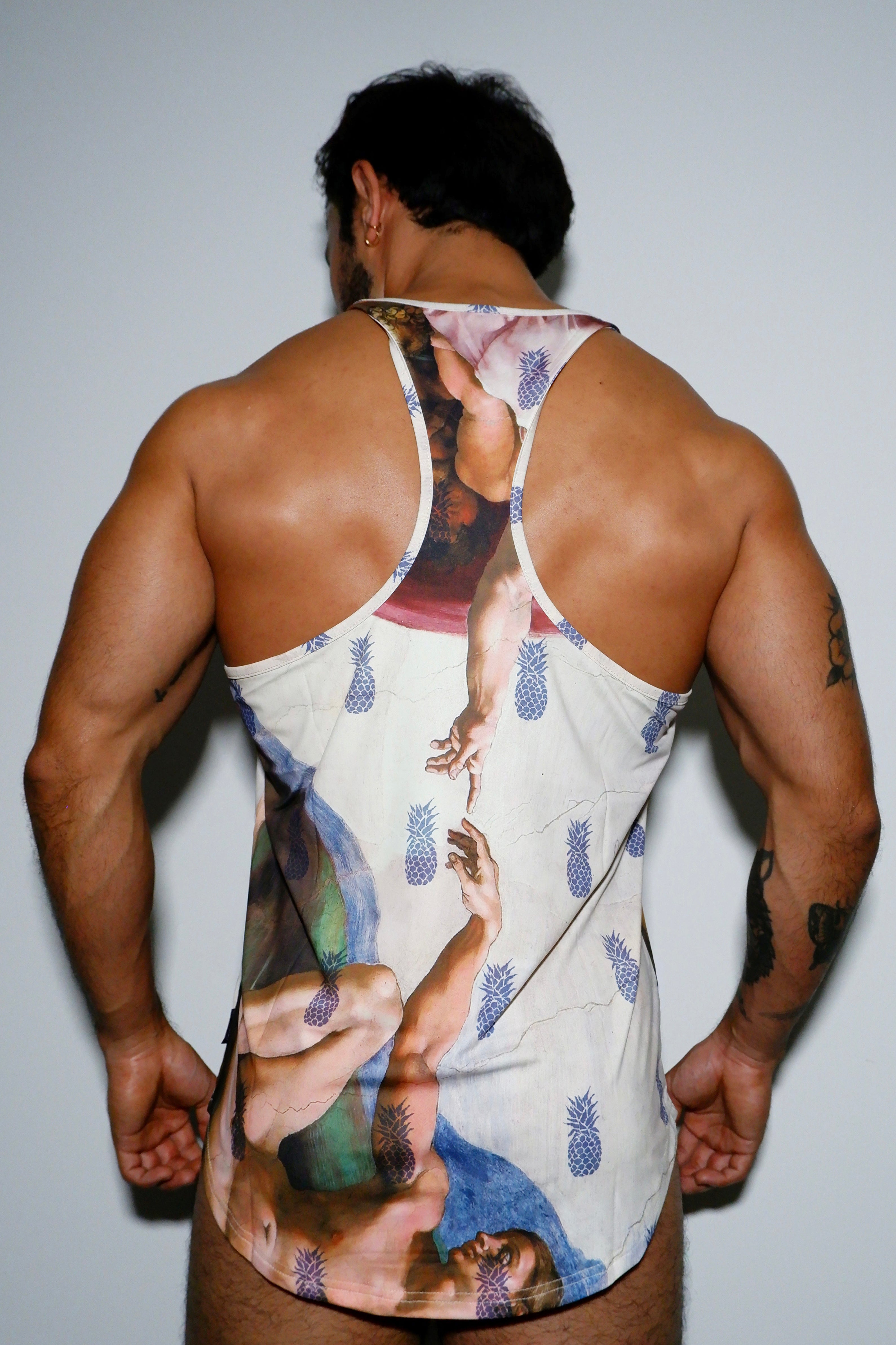 JJ Malibu Feel-Me Scoop Bottom Tank - Hands w/ Pineapple Print - DealByEthan.gay loves JJ Malibu