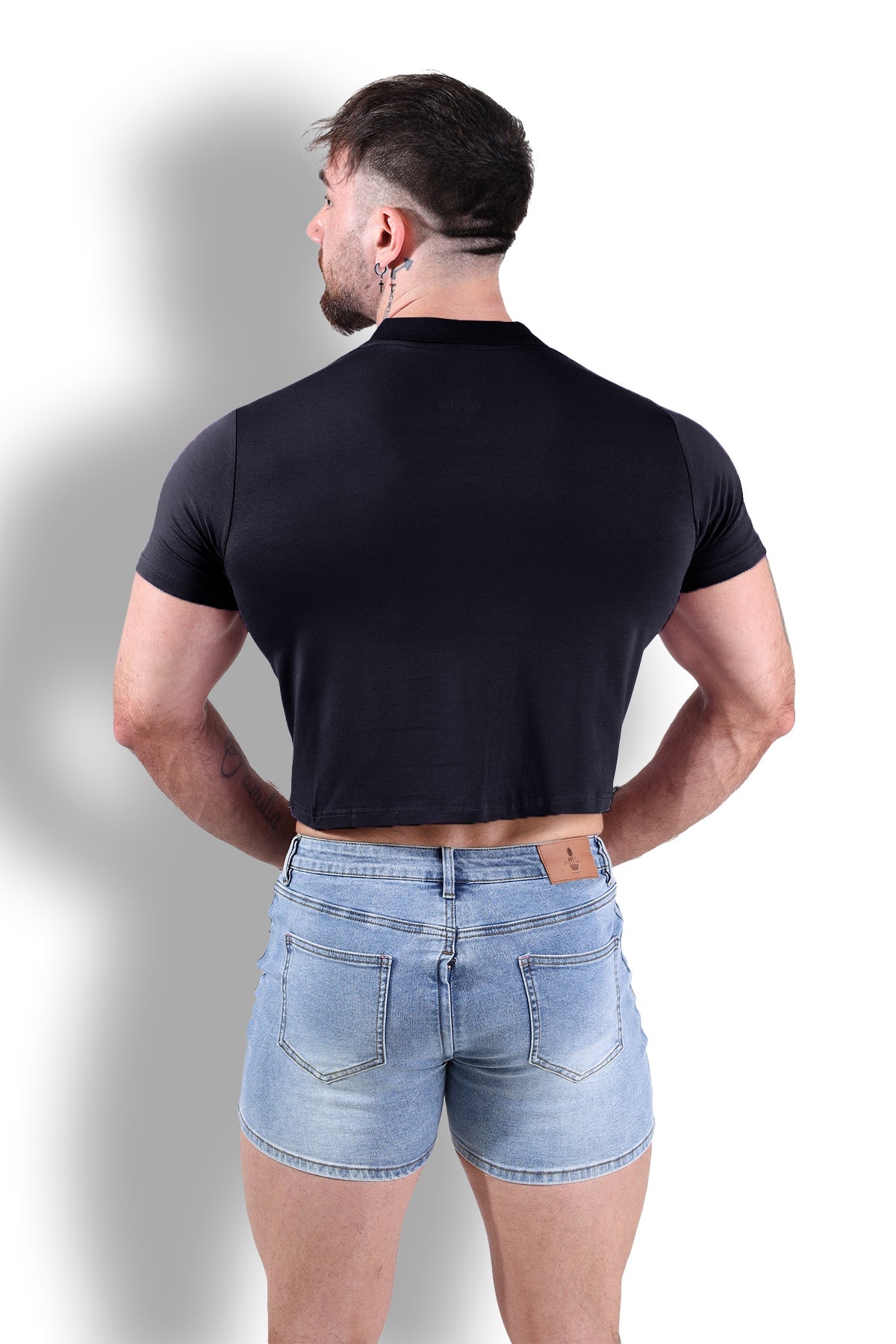 JJ Malibu Fitted Polo Crop Top - Black - DealByEthan.gay loves JJ Malibu