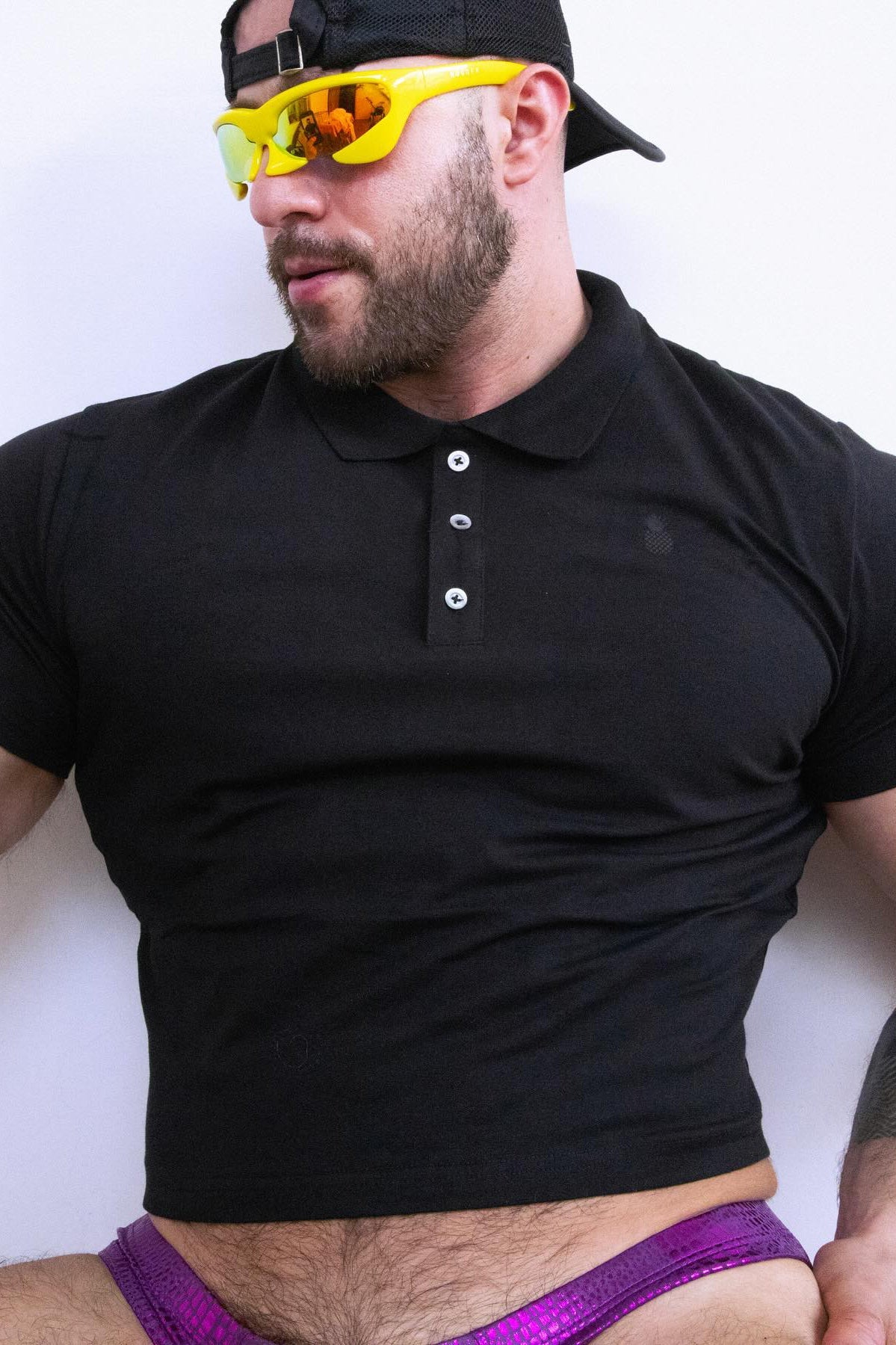 JJ Malibu Fitted Polo Crop Top - Black - DealByEthan.gay loves JJ Malibu