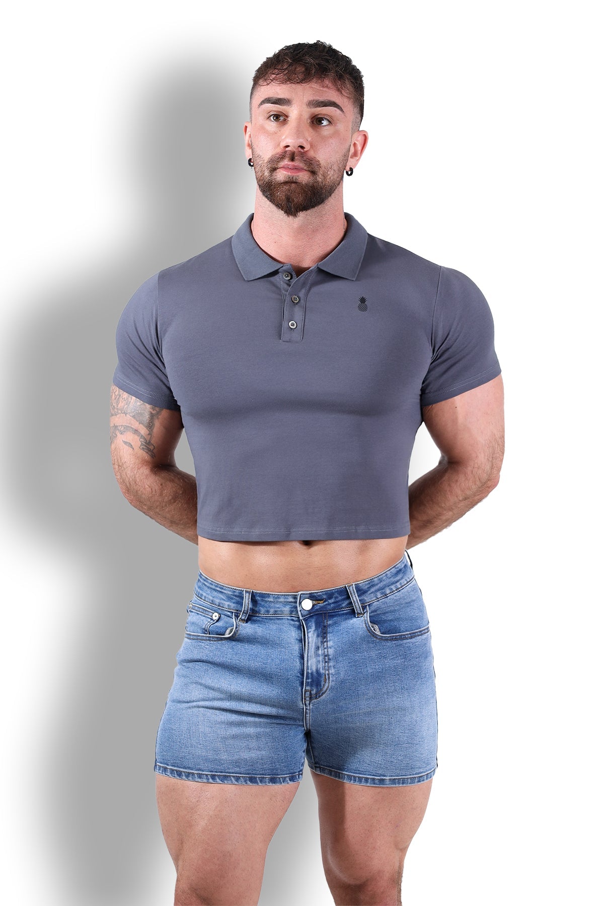 JJ Malibu Fitted Polo Crop Top - Dark Grey - DealByEthan.gay loves JJ Malibu