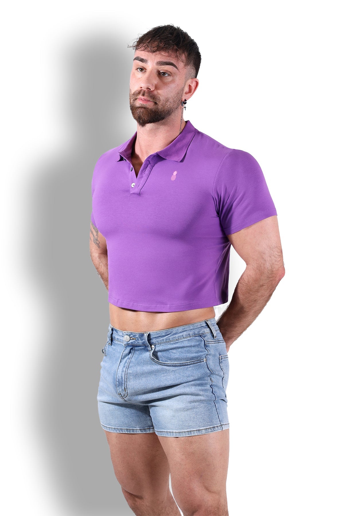 JJ Malibu Fitted Polo Crop Top - Purple - DealByEthan.gay loves JJ Malibu