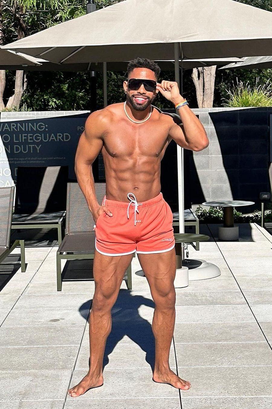 JJ Malibu For-the-Night 4" Gym Short Shorts with Drawstring - Tangerine - DealByEthan.gay loves JJ Malibu