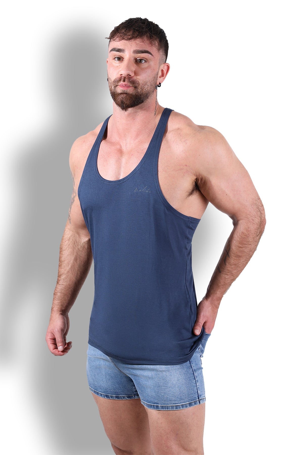 JJ Malibu Gym Bae Classic Workout Stringer - Navy - DealByEthan.gay loves JJ Malibu