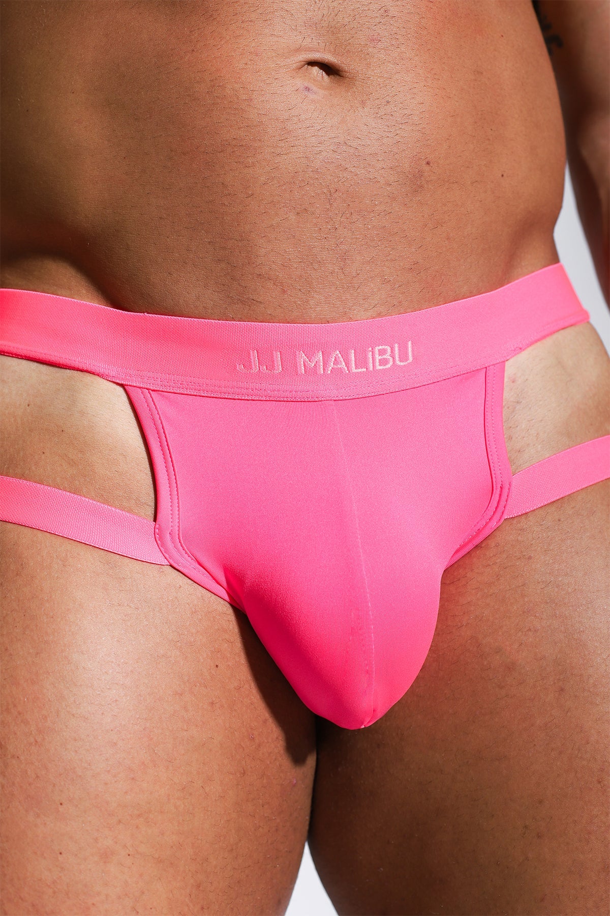 JJ Malibu Host-or-Travel Adjustable Jock Thong - Neon Pink - DealByEthan.gay loves JJ Malibu