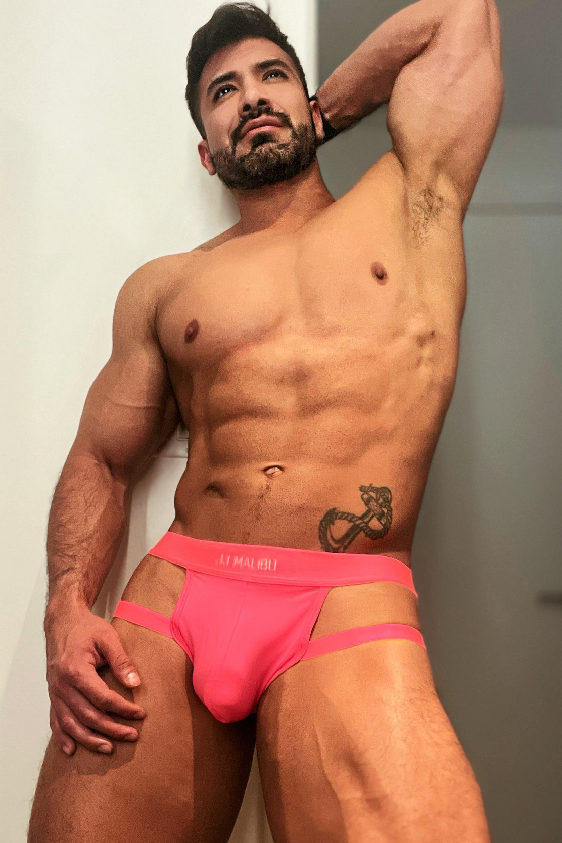 JJ Malibu Host-or-Travel Adjustable Jock Thong - Neon Pink - DealByEthan.gay loves JJ Malibu