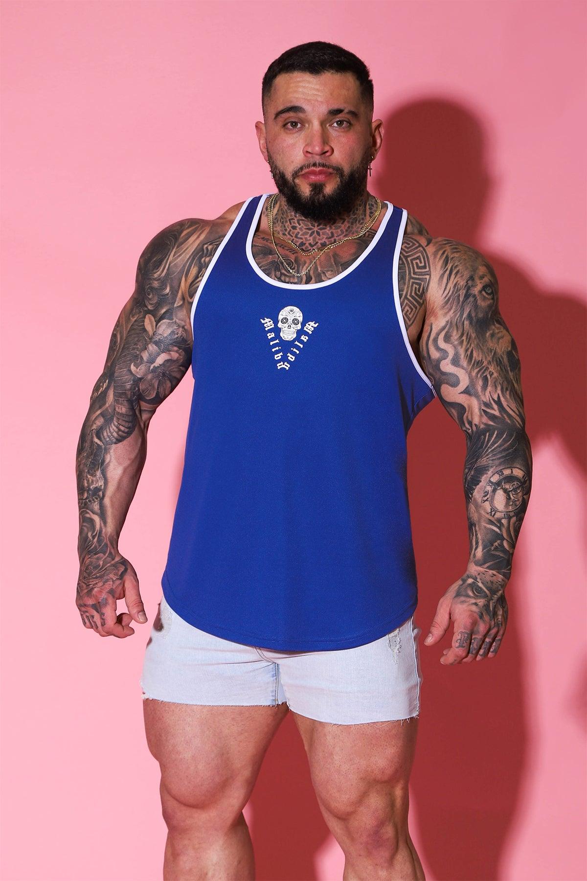JJ Malibu JJ Cool-Dry Gym Stringer - Dark Blue w/ Skull Design - DealByEthan.gay loves JJ Malibu