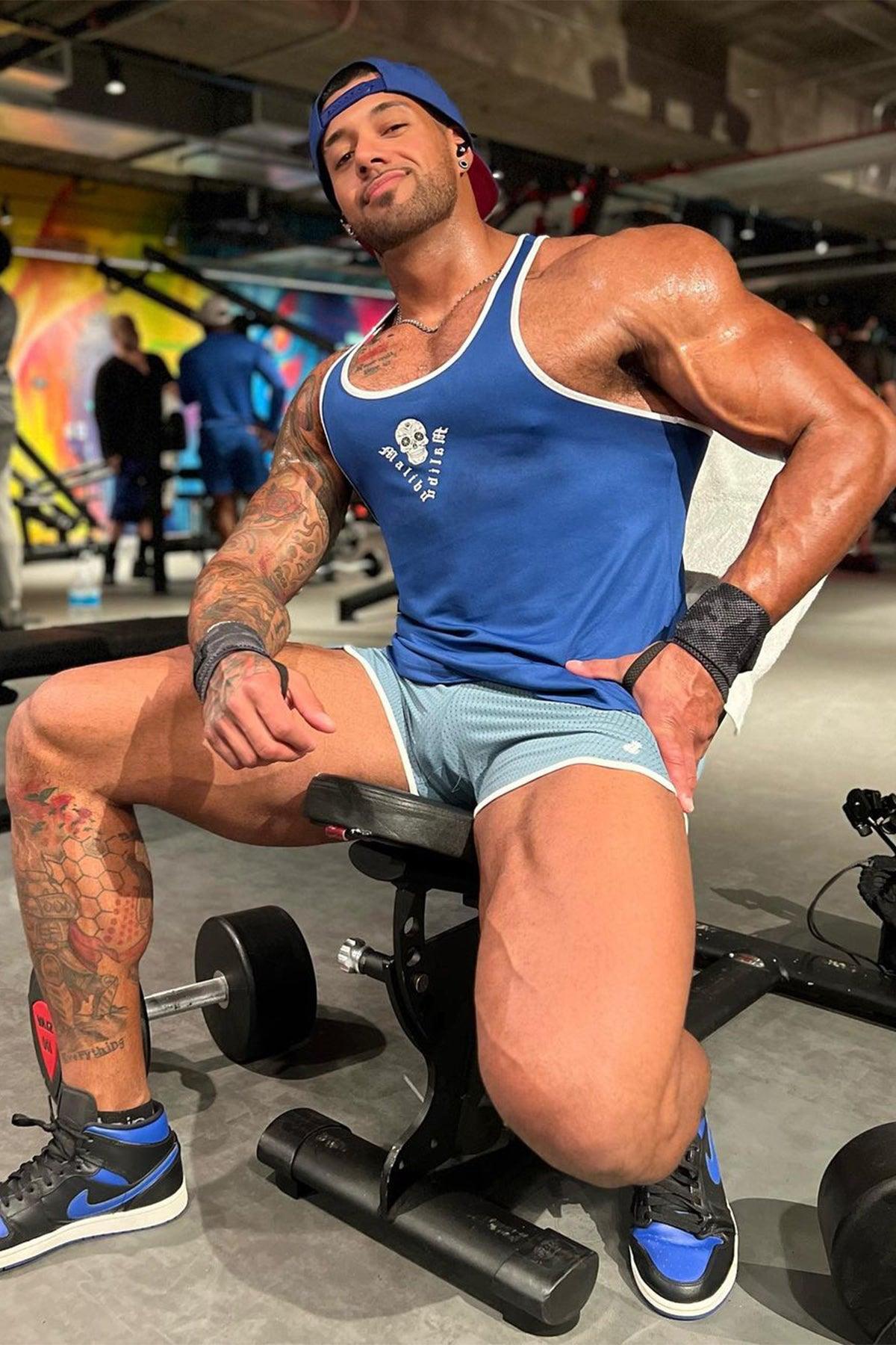 JJ Malibu JJ Cool-Dry Gym Stringer - Dark Blue w/ Skull Design - DealByEthan.gay loves JJ Malibu