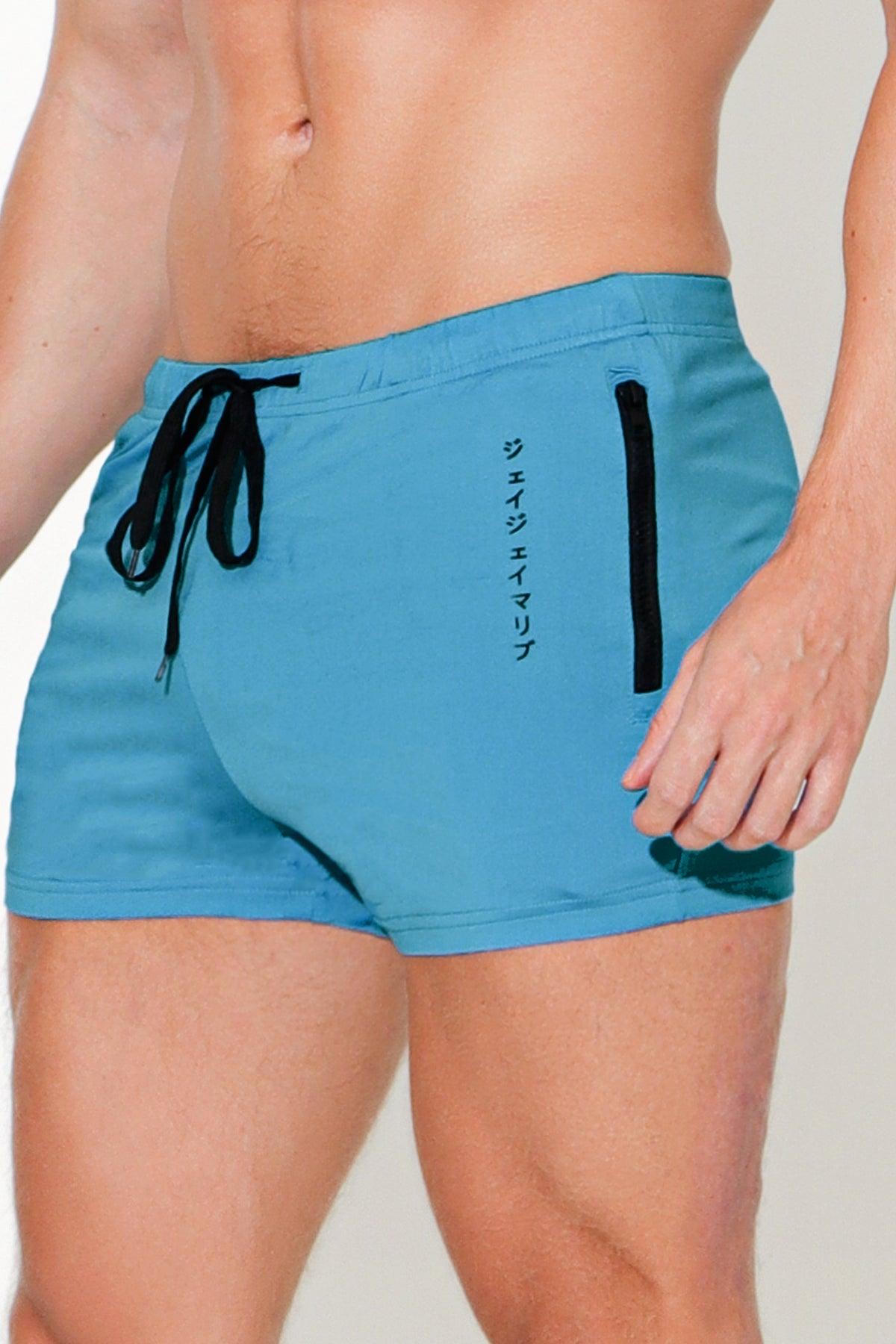 JJ Malibu Karma 2" Short Shorts with Zipper Pockets - Azure Blue - DealByEthan.gay loves JJ Malibu