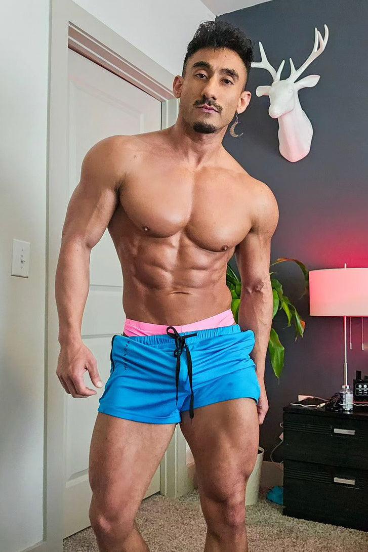JJ Malibu Karma 2" Short Shorts with Zipper Pockets - Azure Blue - DealByEthan.gay loves JJ Malibu