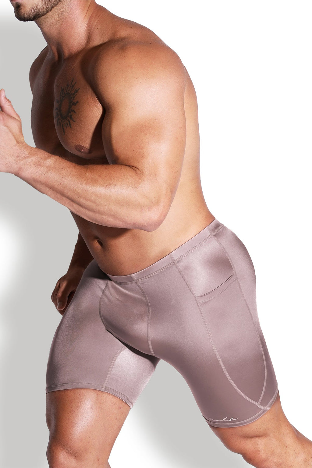 JJ Malibu Lustrous Scrunch-Butt 6.5" Bike Shorts - Cosmic Latte - DealByEthan.gay loves JJ Malibu