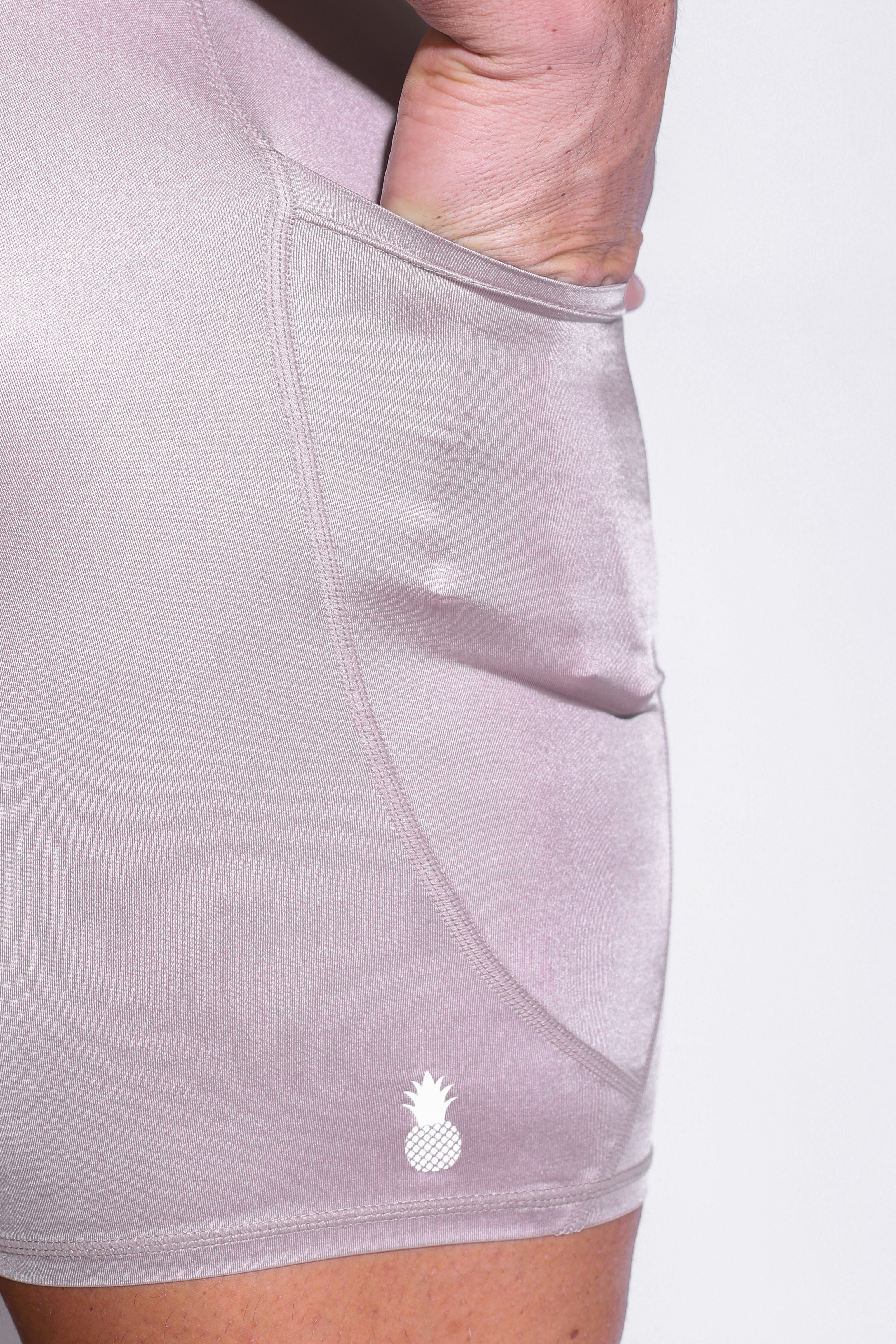 JJ Malibu Lustrous Scrunch-Butt 6.5" Bike Shorts - Cosmic Latte - DealByEthan.gay loves JJ Malibu