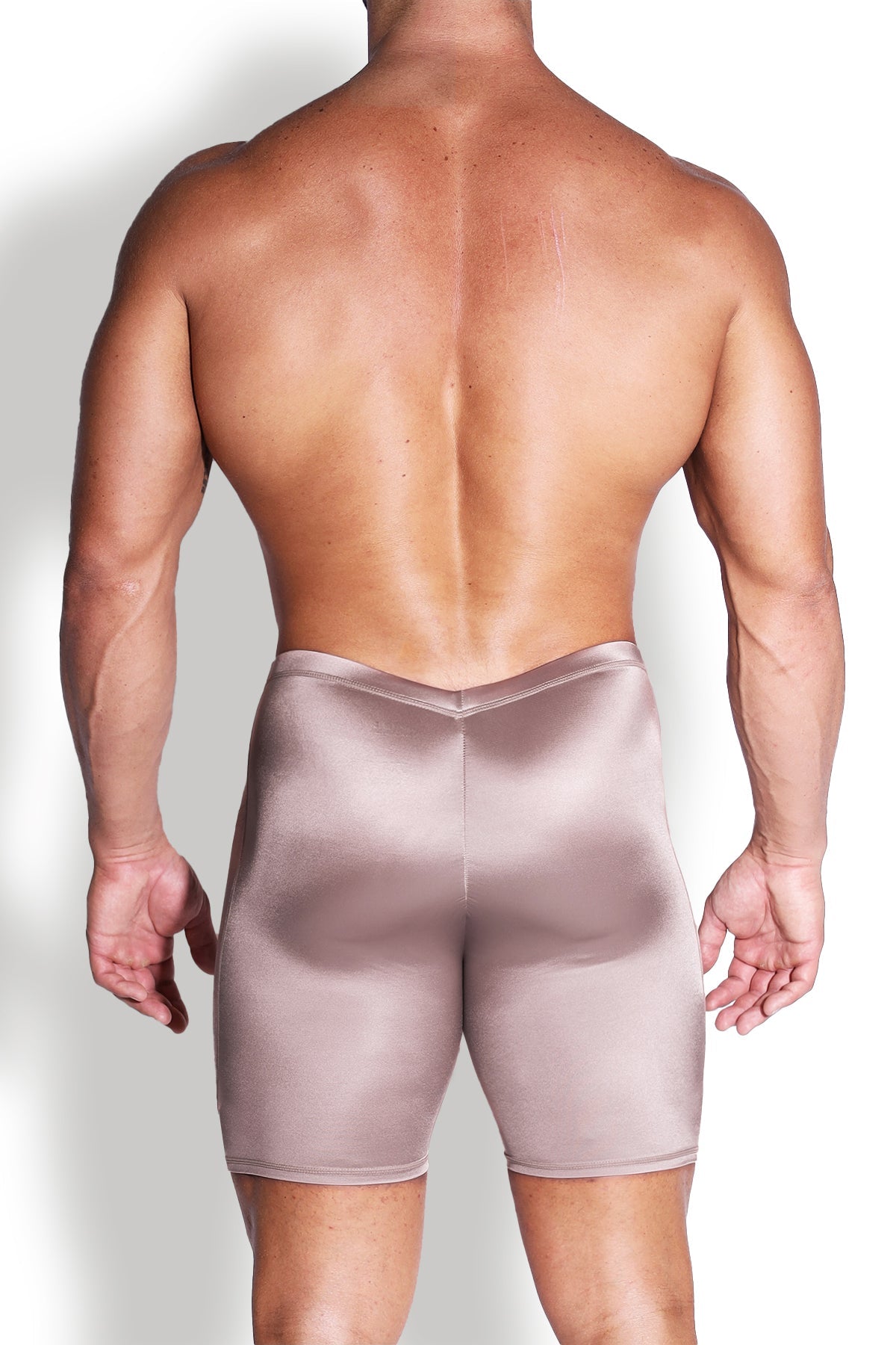 JJ Malibu Lustrous Scrunch-Butt 6.5" Bike Shorts - Cosmic Latte - DealByEthan.gay loves JJ Malibu