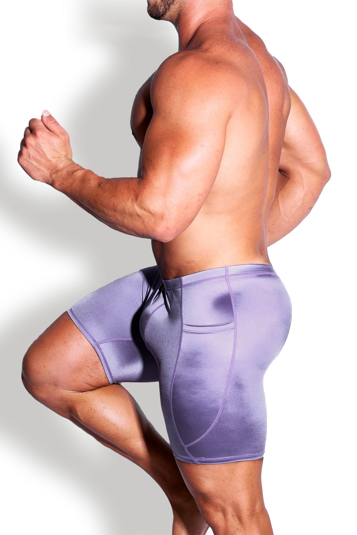 JJ Malibu Lustrous Scrunch-Butt 6.5" Bike Shorts - Lavender - DealByEthan.gay loves JJ Malibu