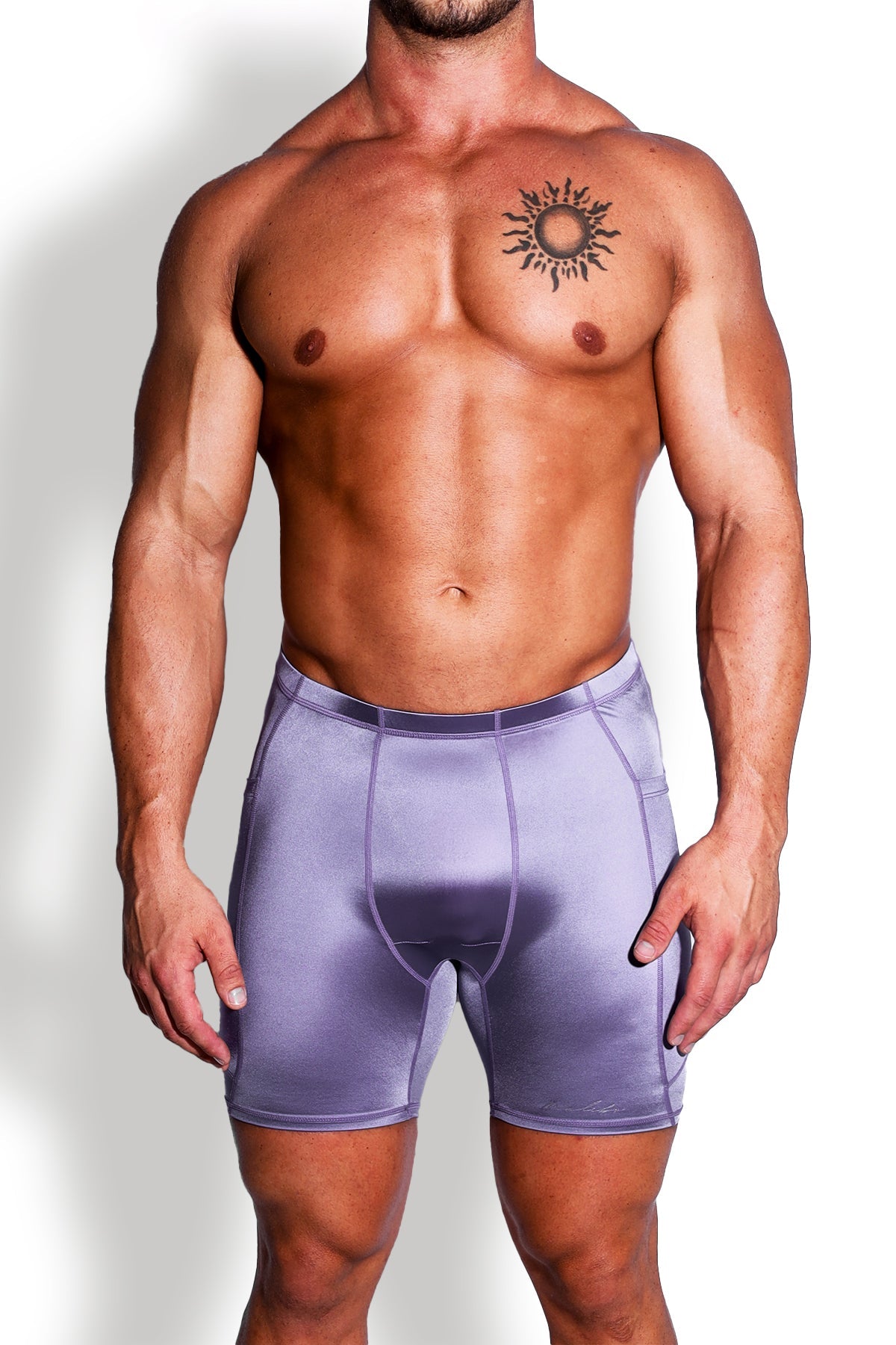 JJ Malibu Lustrous Scrunch-Butt 6.5" Bike Shorts - Lavender - DealByEthan.gay loves JJ Malibu